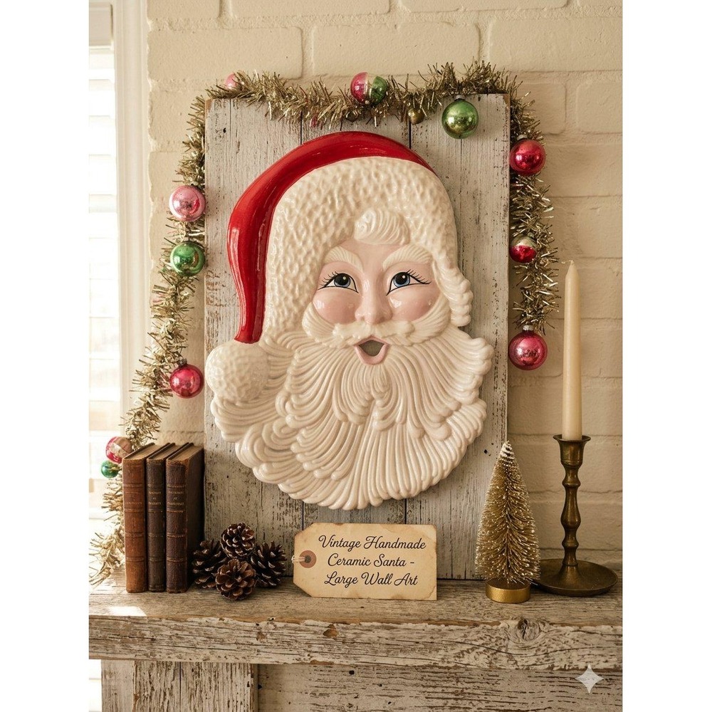 Vintage Atlantic Mold Hand Painted Christmas Santa Claus Ceramic Platter A407